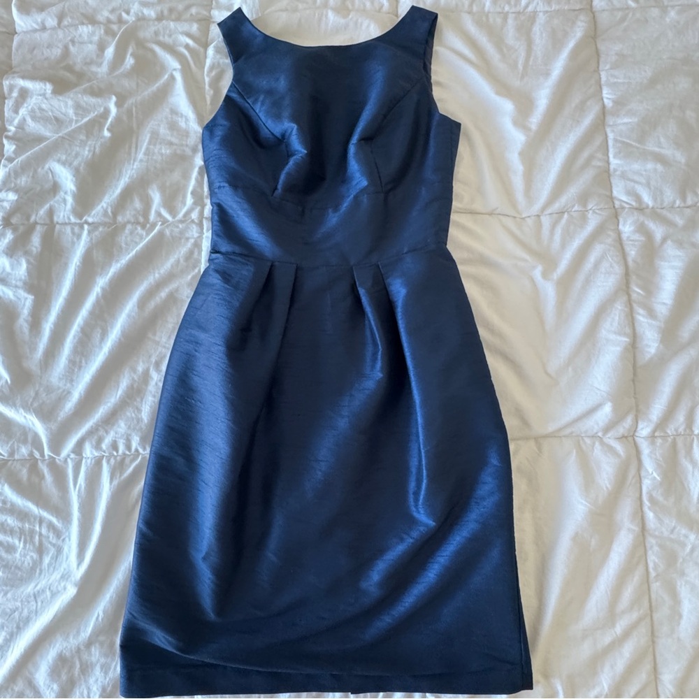 Alfred Sung Midnight Navy Bow Back Fit Flare Cocktail Dress Pockets Size 4 - Picture 7 of 11
